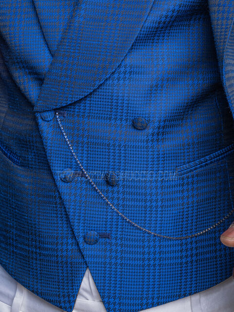 Gilet doppiopetto blu royal tessuto a quadri