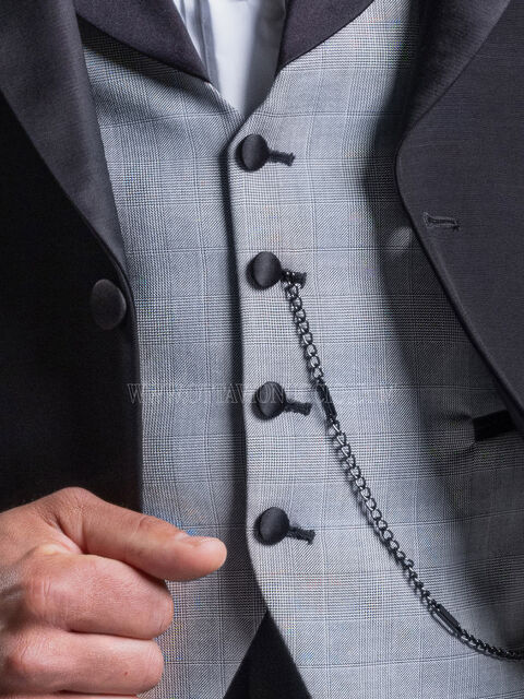 Gilet Principe di Galles chiaro collo sciallato a contrasto