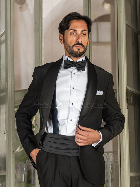 Smoking cerimonia uomo sciallato nero