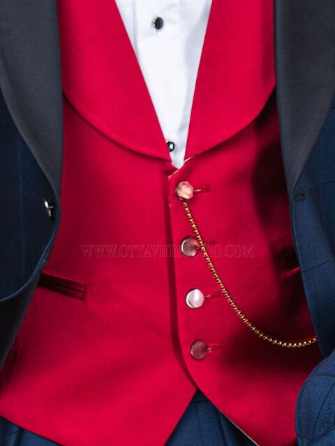 Gilet sciallato in raso rosso