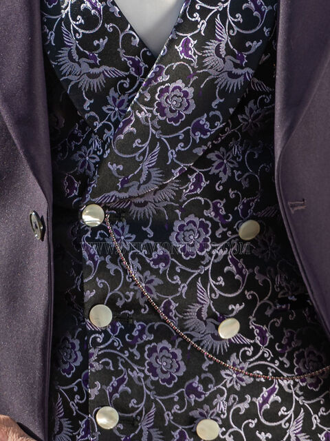 Gilet doppiopetto sciallato in seta nero viola