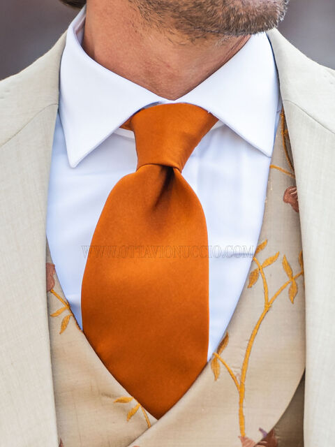 Cravatta e Fazzoletto in raso arancio