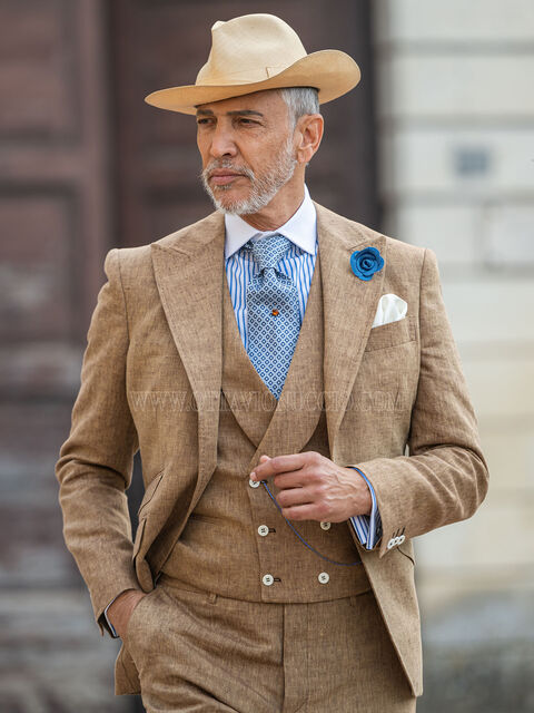 Abito matrimonio country chic uomo lino marrone chiaro