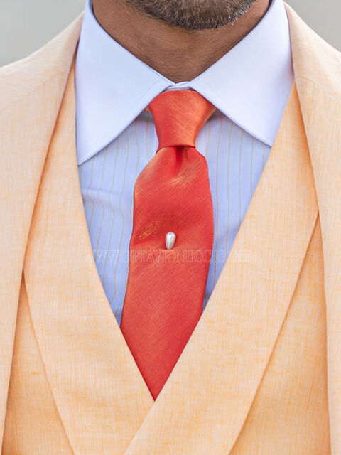 Cravatta 6,5 cm e Fazzoletto in lurex arancio