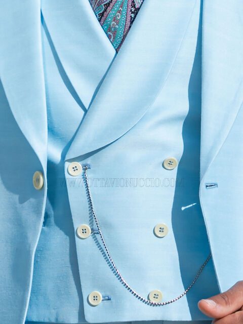 Gilet doppiopetto in shantung celeste