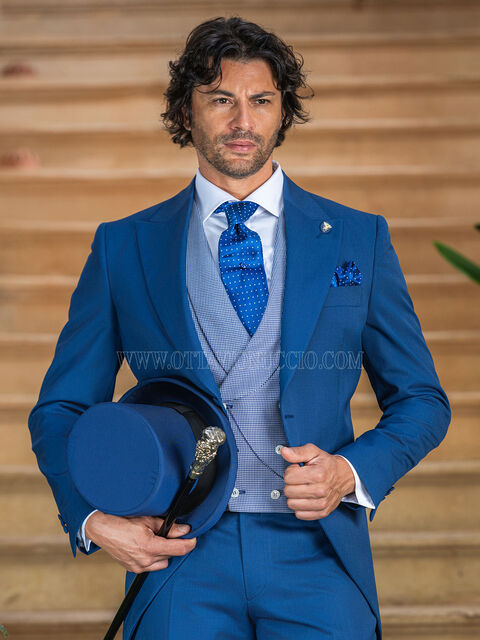 Abito da sposo blu azzurro tight moderno gilet pied poule