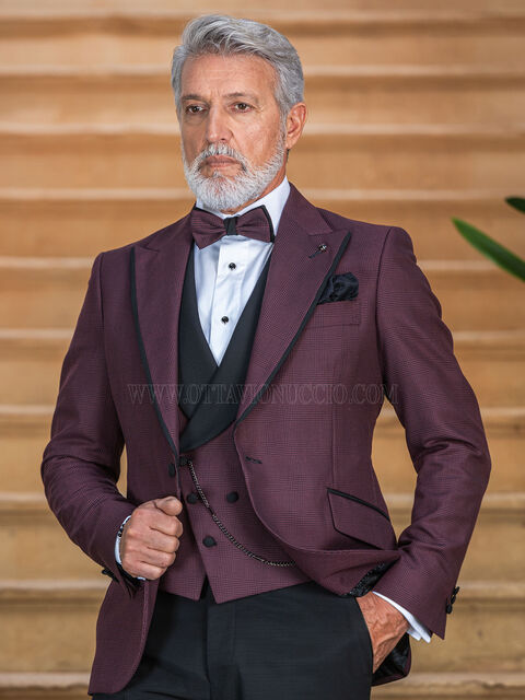 Abito cerimonia uomo bordeaux in principe di galles pantalone nero