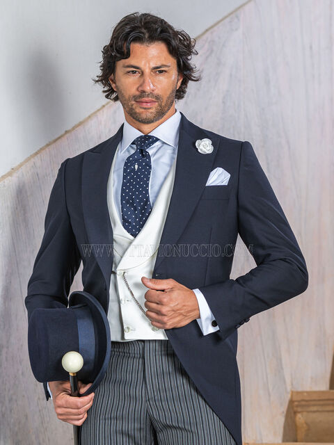 Tight classico blu da sposo con pantalone a righe