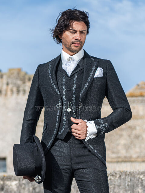Vestito sposo damascato nero ricamato argento