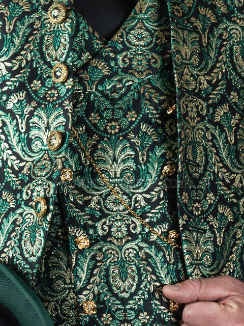 Gilet doppiopetto sciallato broccato verde-oro