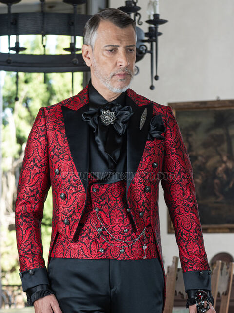 Frac uomo gotico broccato floreale rosso