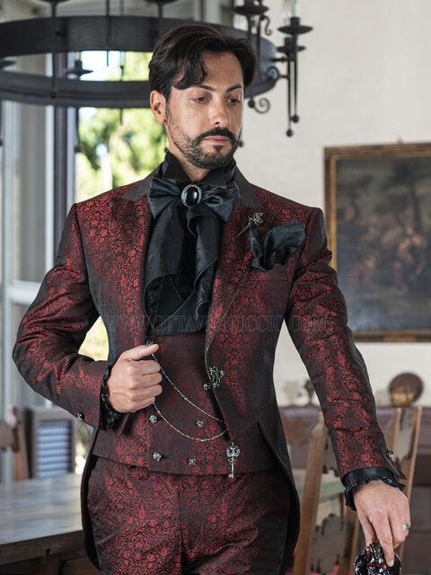 Frac uomo gotico damascato floreale bordeaux