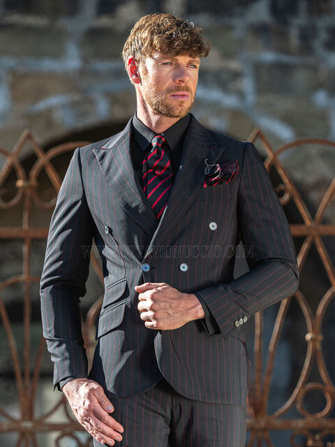 Abito uomo nero gessato rosso per matrimoni vintage