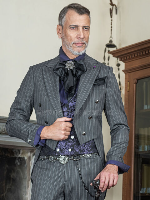 Frack uomo sposo steampunk gessato grigio