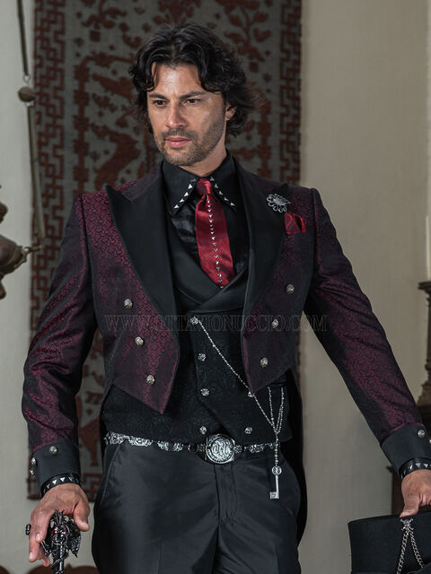 Frac steampunk damascato bordeaux da sposo