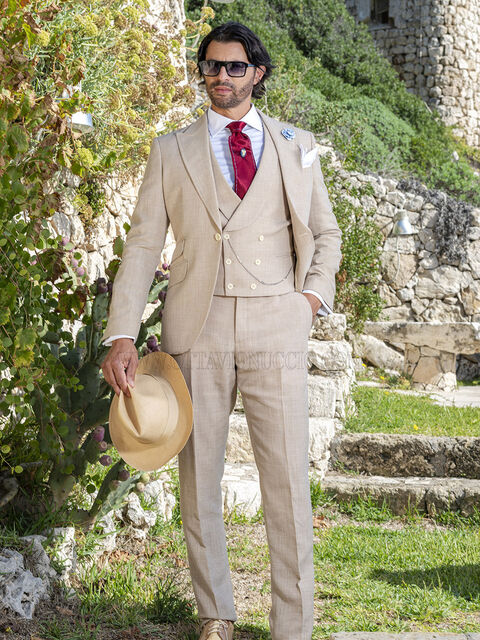 Abito Tre Pezzi Sartoriale in Misto Lino – Beige Sabbia