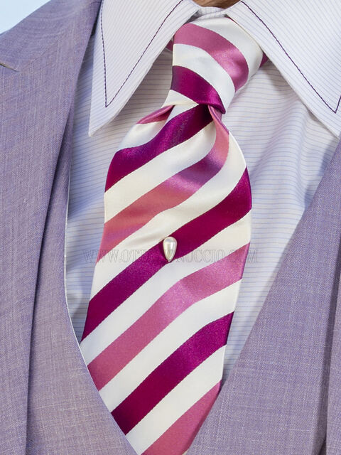 Cravatta regimental in seta bianco, rosa e fucsia