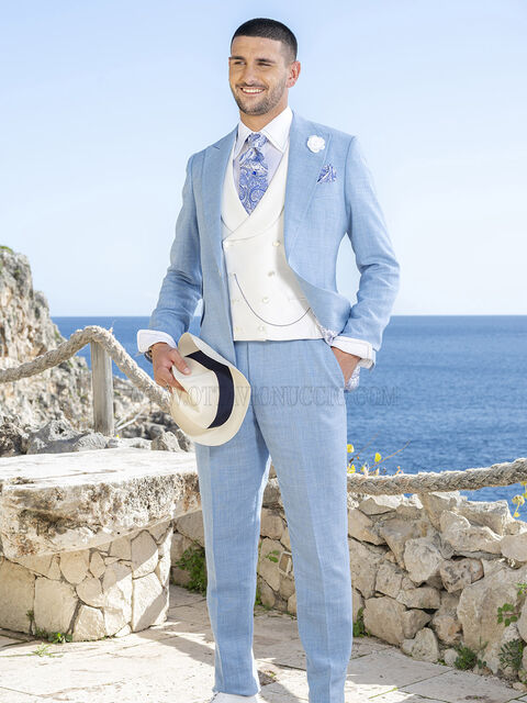 Abito da Cerimonia uomo Celeste Riviera in Misto Lino