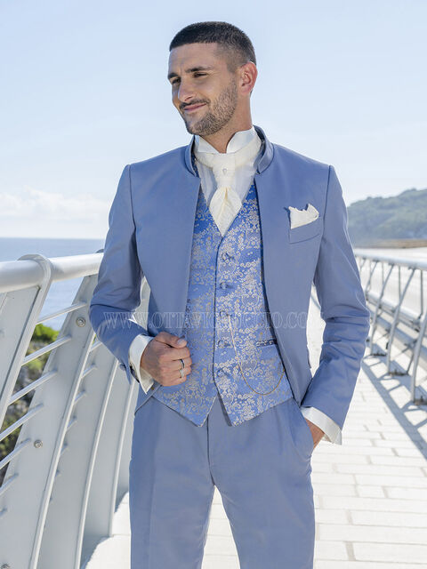 Abito Sposo Luxury Celeste in Cotone - Modello Coreana