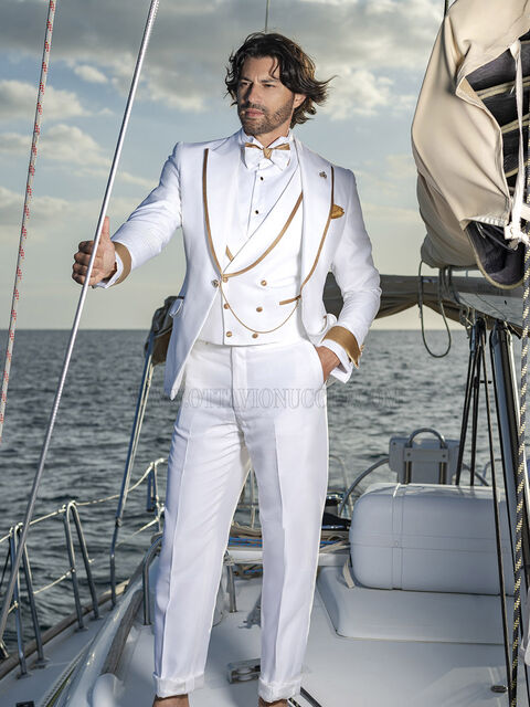Abito Cerimonia Uomo Bianco con Dettagli Oro - Luxury Summer Edition
