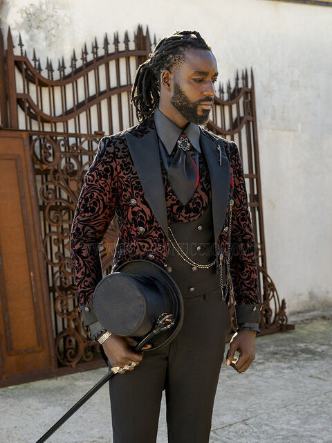 Frac Steampunk in Velluto Broccato - Nero e Bordeaux - Limited Edition