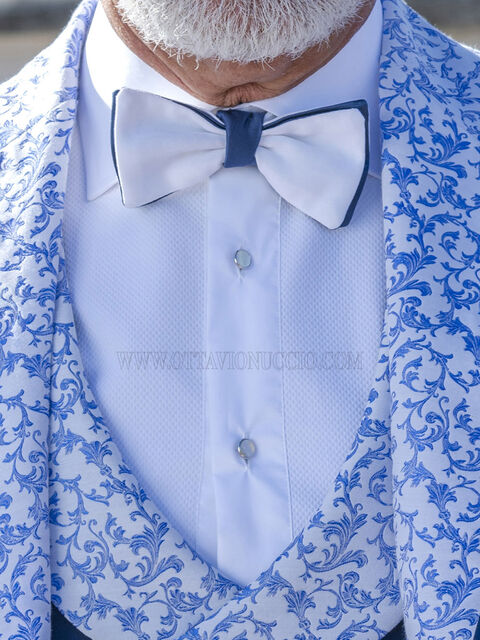 Papillon bicolore bianco nodo blu royal