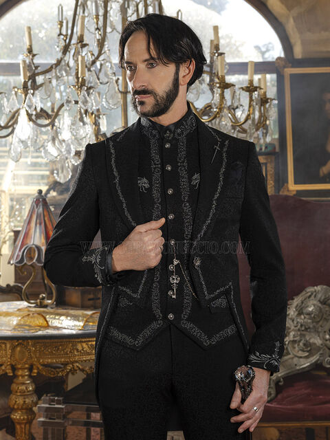 Frac Nero Ricamato - Eleganza Gotica Sartoriale Made in Italy