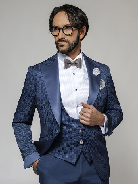 Abito da Cerimonia Uomo Blu Royal con Dettagli in Raso